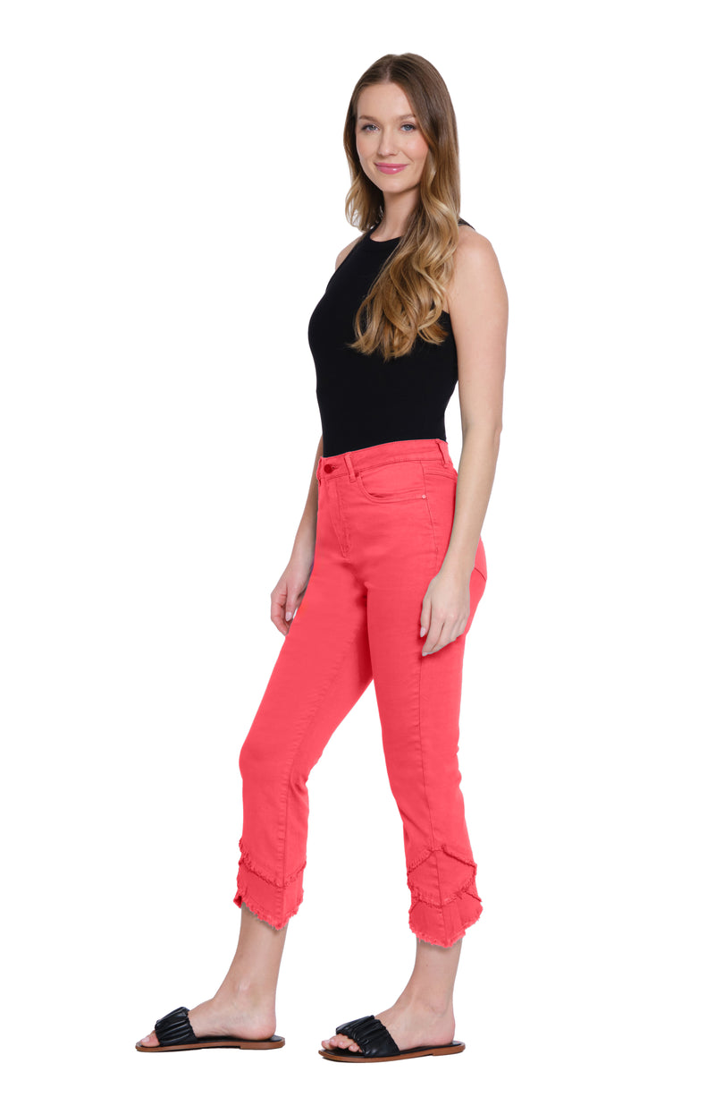 Scalloped Hem Crop Jean - Red