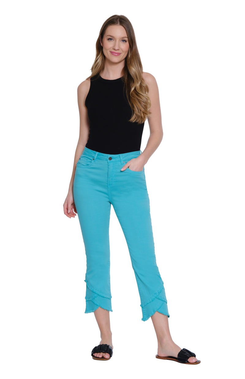 Scalloped Hem Crop Jean - Turquoise