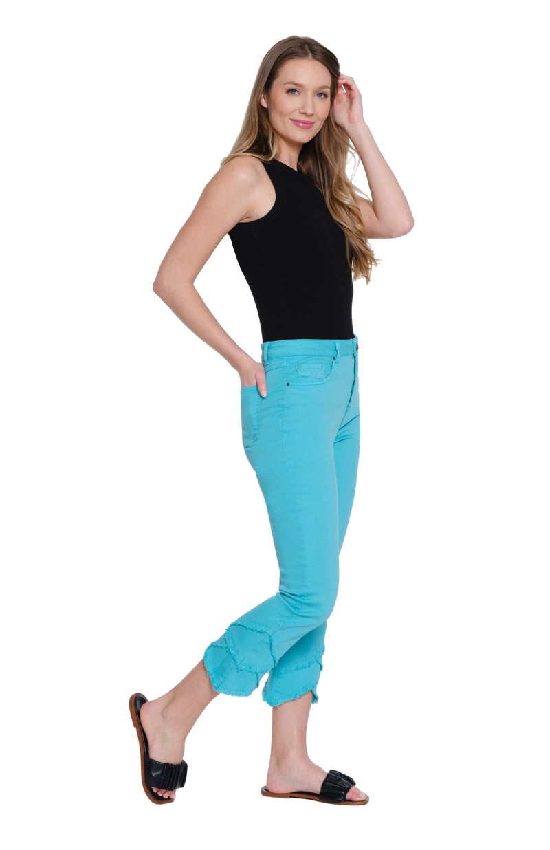 Scalloped Hem Crop Jean - Turquoise