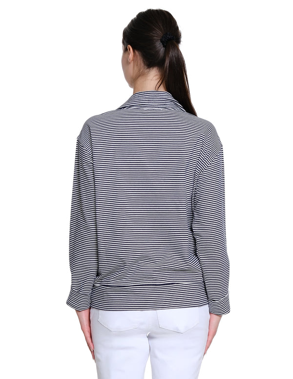 Zip Front Striped Top - Navy