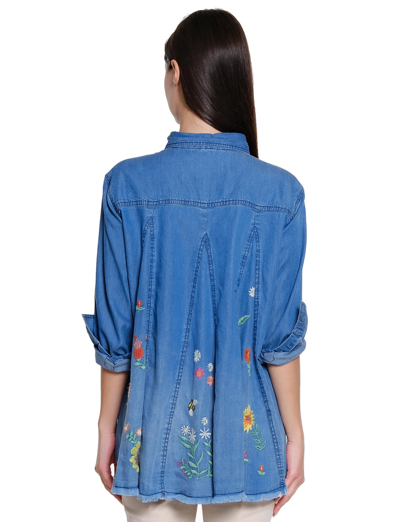 Embroidered Denim Shirt - Medium Indigo