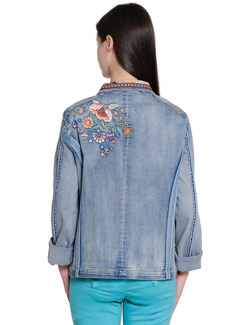 Embroidered Denim Jacket - Medium Indigo