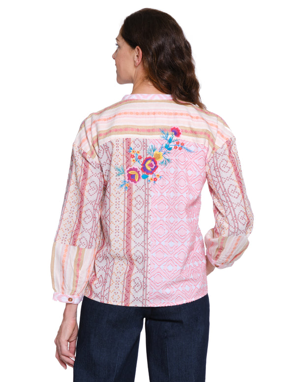 Mixed Fabric Embroidered Top - Multi