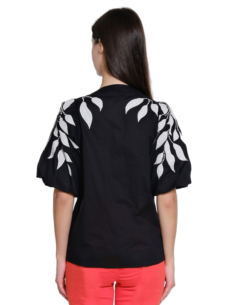 Leaf Detail Top - Black