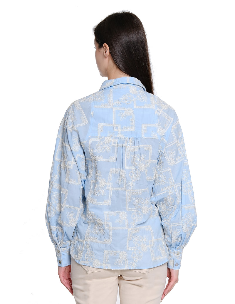 Balloon Sleeve Top - Light Blue