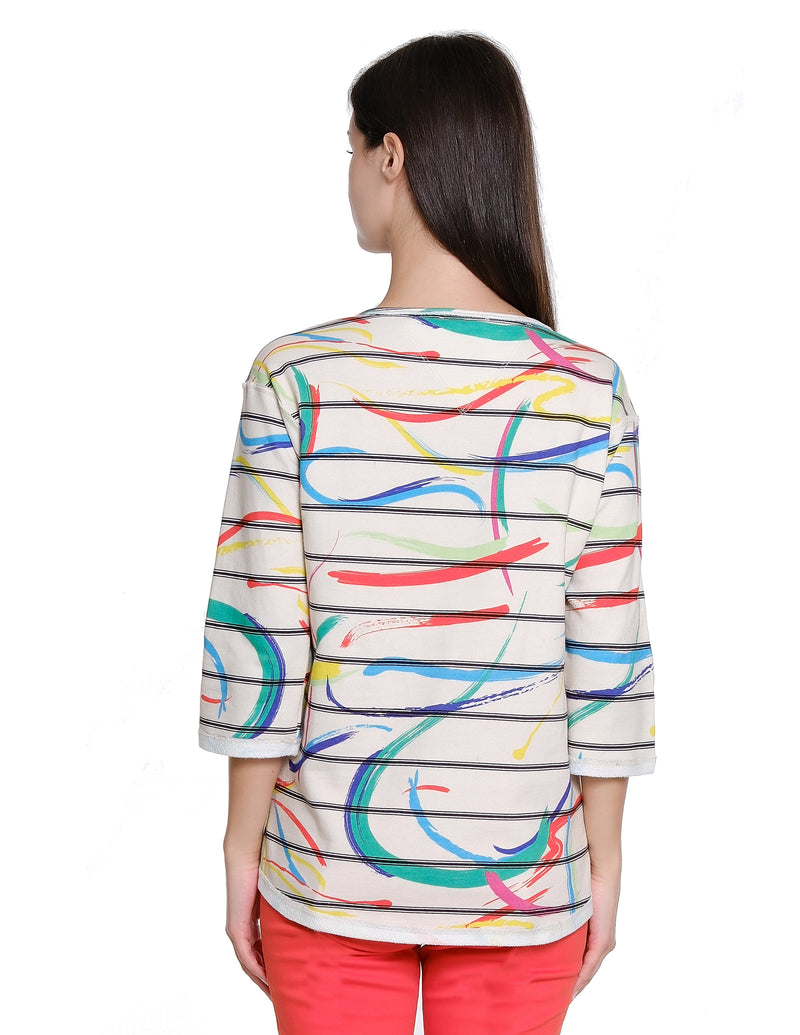 Striped Notch Neck Top - Multi