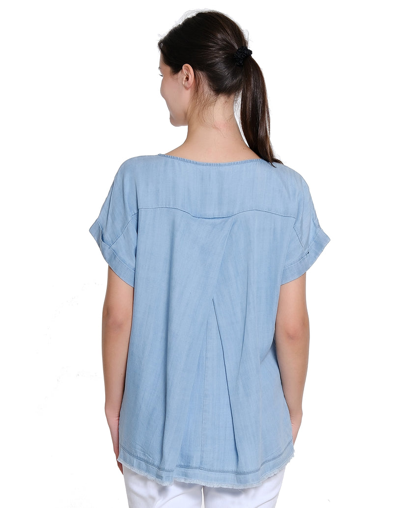 Dolman Sleeve Chambray Top - Light Blue