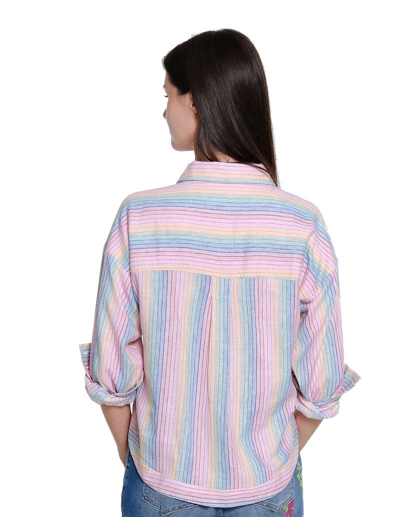 Striped Popover Top - Multi