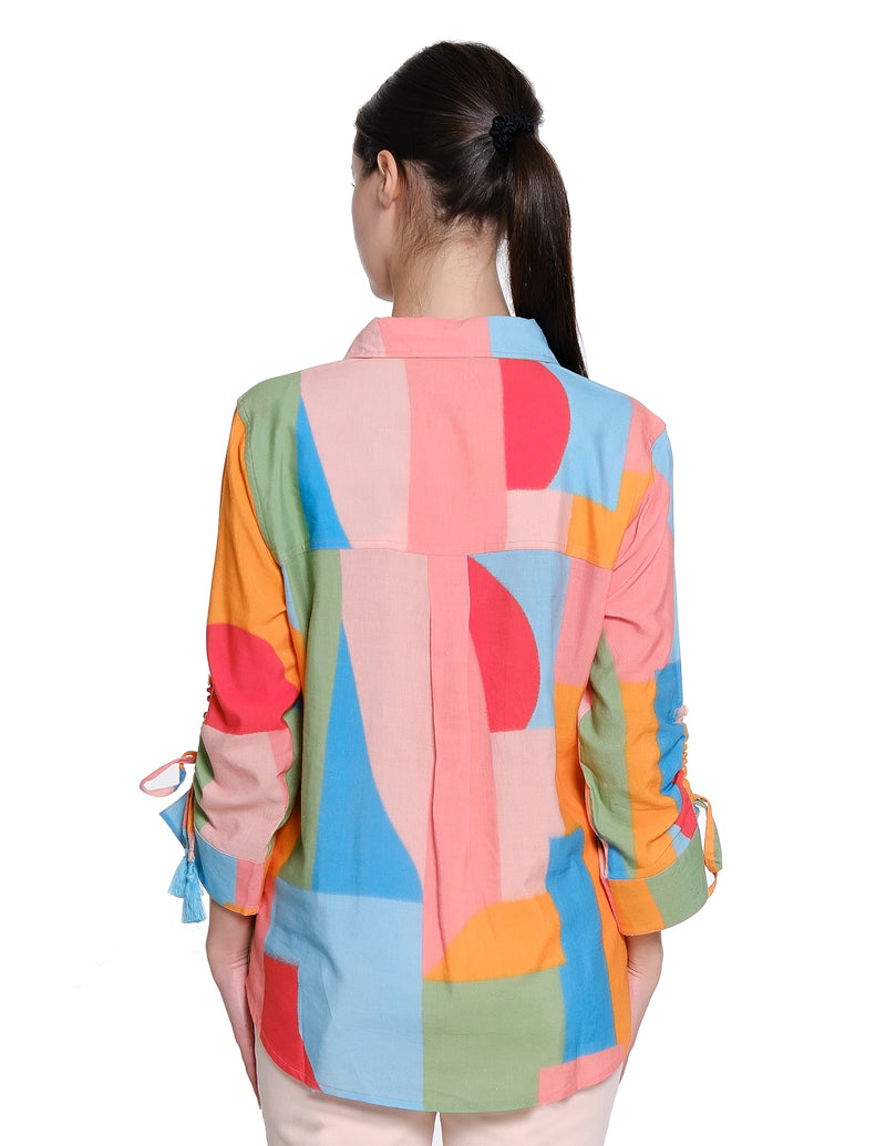 Print Ruched Sleeve Top - Multi