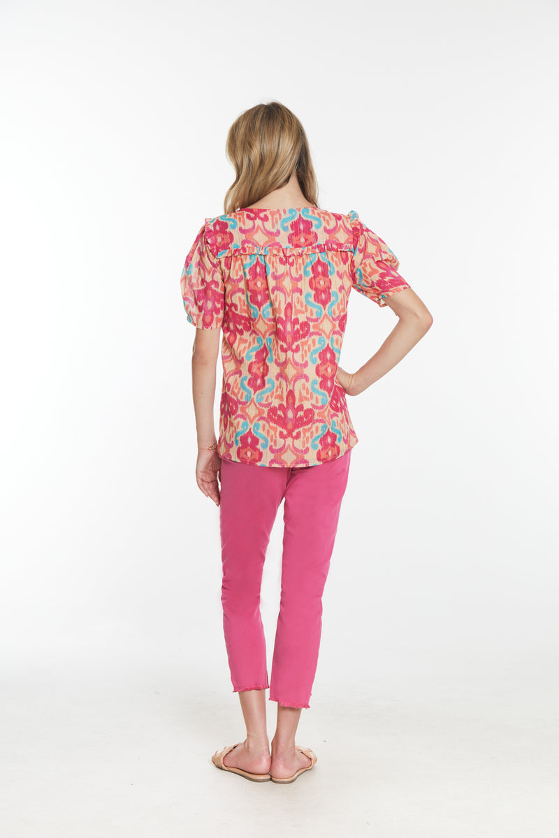 Crop Step Fray Hem Jean- Bright Pink