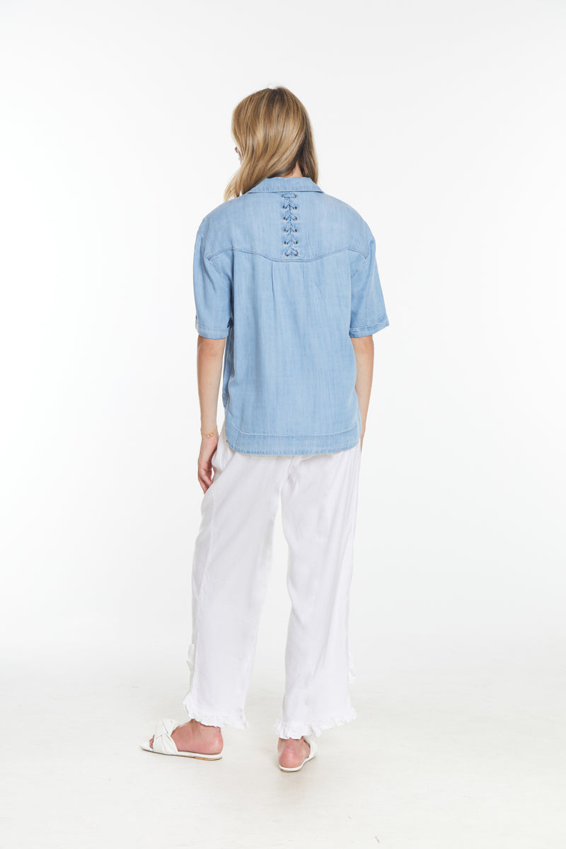 Polo Collar Popover Top - Chambray