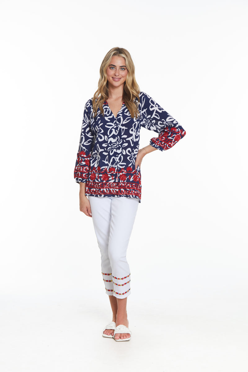 Button Front Print Top- Multi