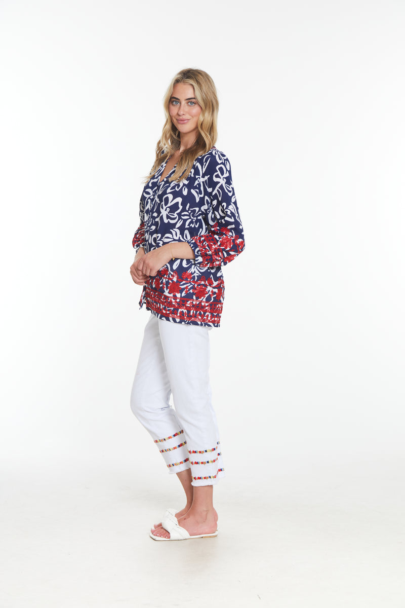 Button Front Print Top- Multi