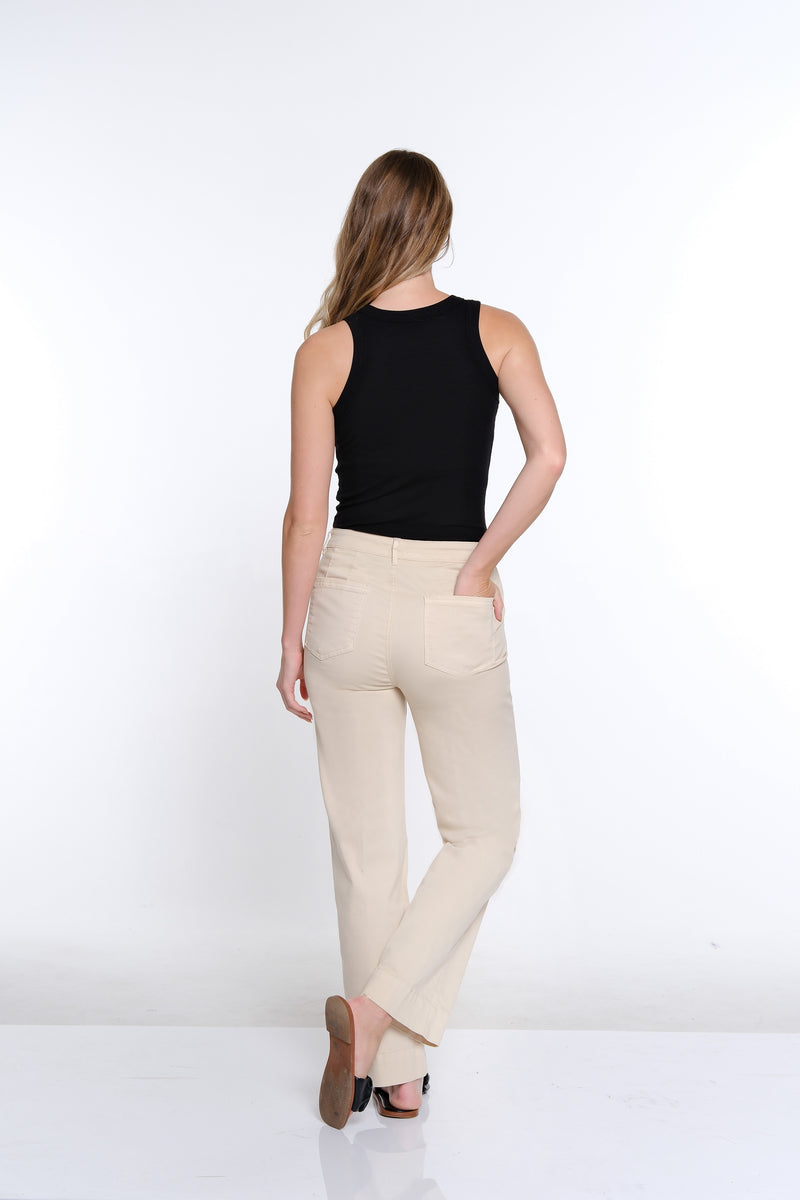 Wide Leg Twill Pant - Natural