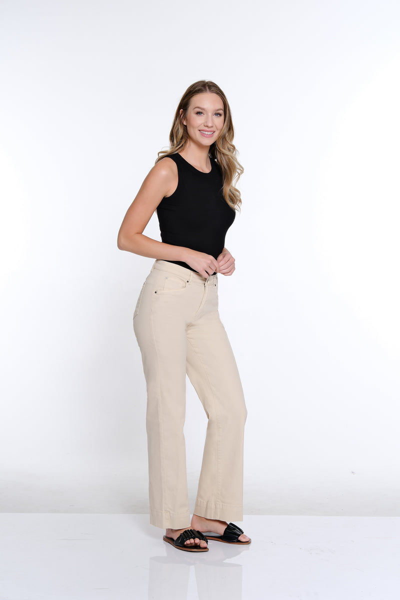 Wide Leg Twill Pant - Natural