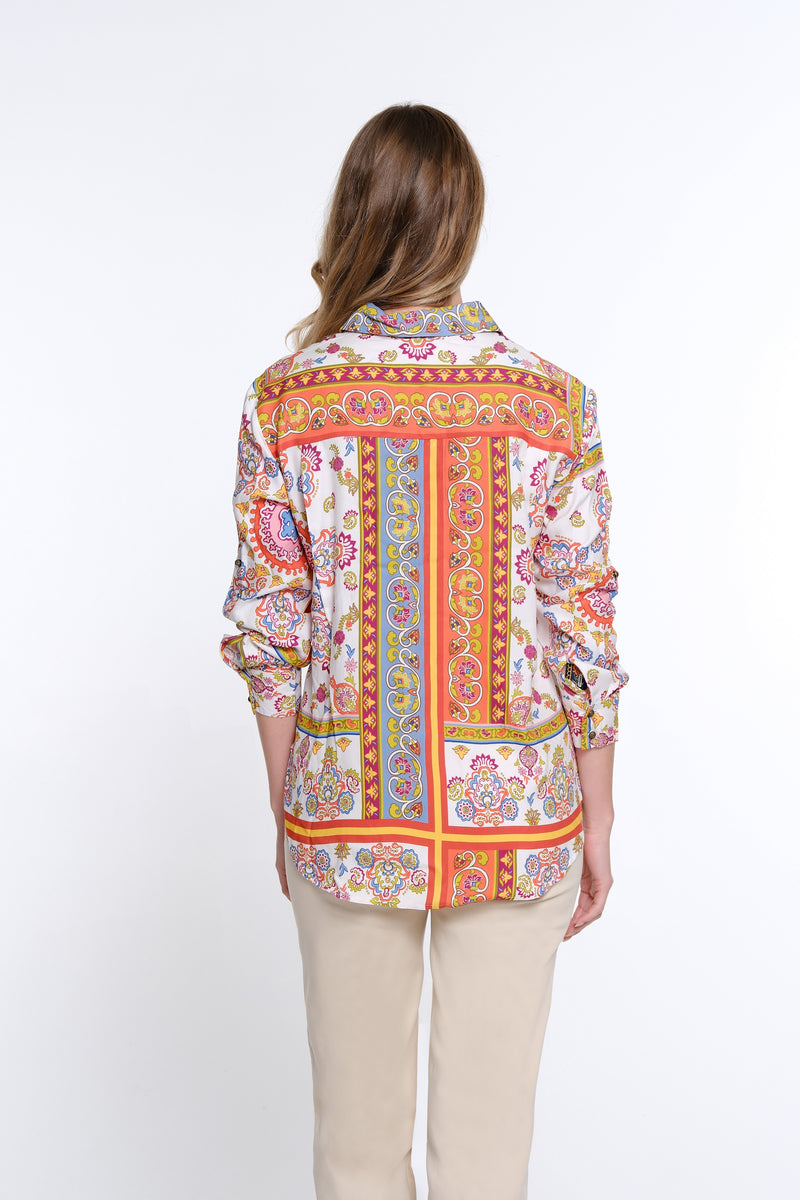 Scarf Print Button Up Shirt - Multi