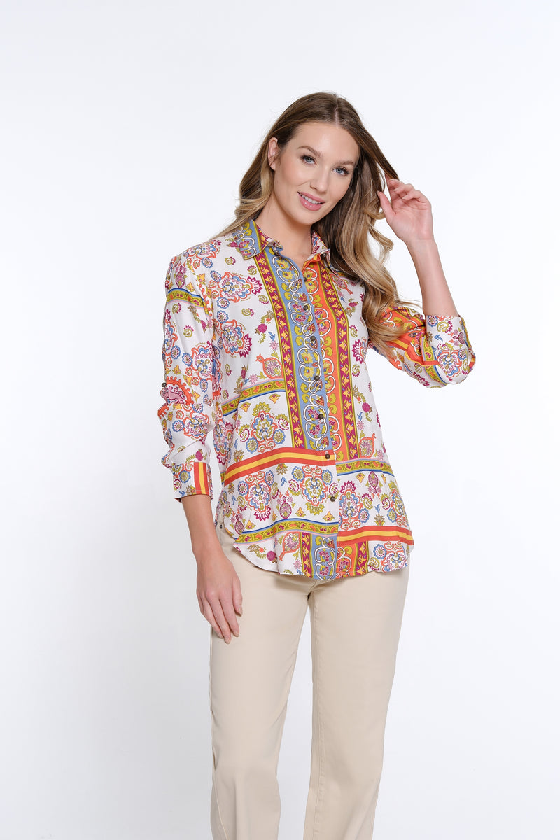 Scarf Print Button Up Shirt - Multi