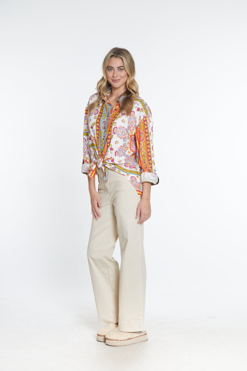 Scarf Print Button Up Shirt - Multi