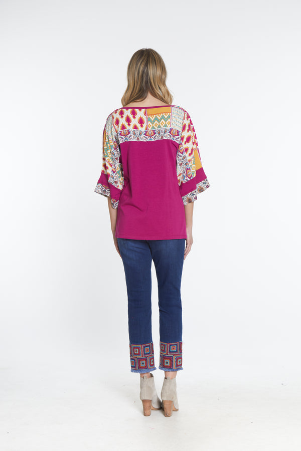 Print Sleeve Top - Fuchsia