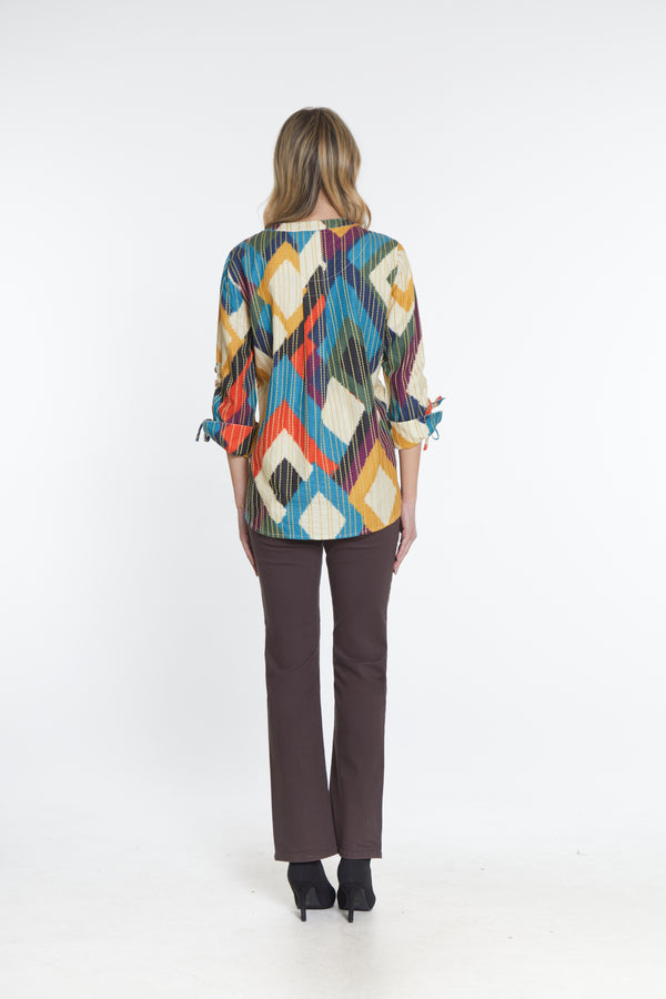 Stitched Print Henley Top - Multi