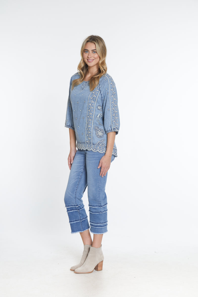 Tiered Leg Crop Jean - Medium Indigo