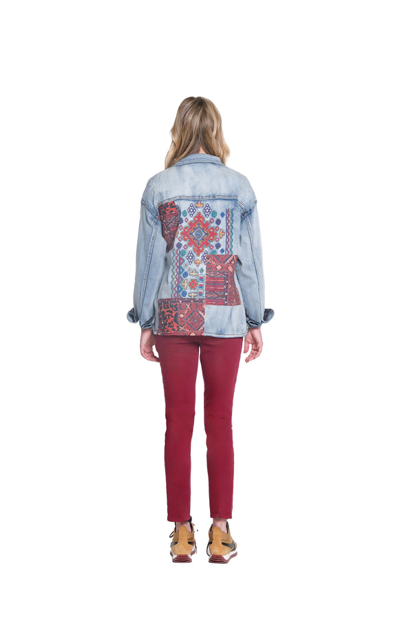 Embroidered Patch Shirt Jacket - Indigo