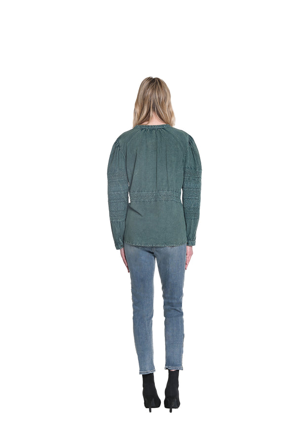 Embroidered Lace Blouse - Dark Green