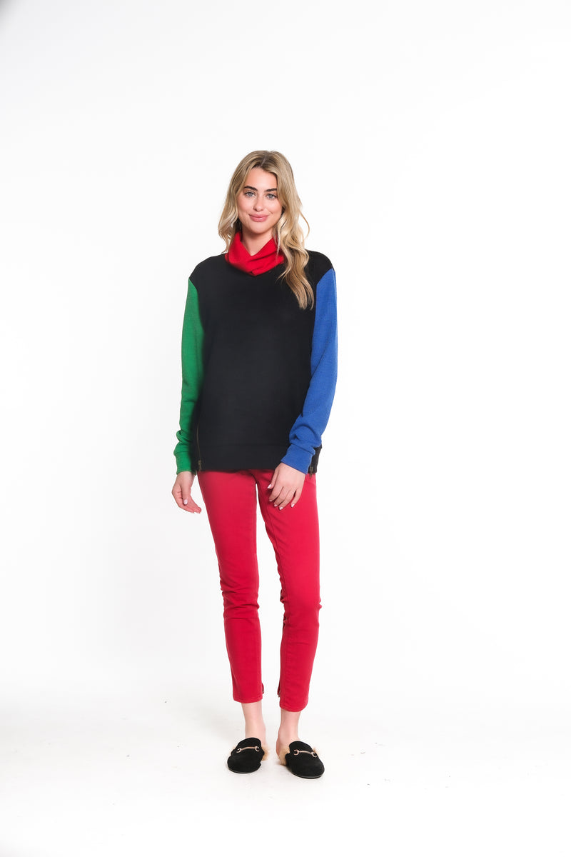 COLOR BLOCK ZIPPER DETAIL KNIT TOP - Multi