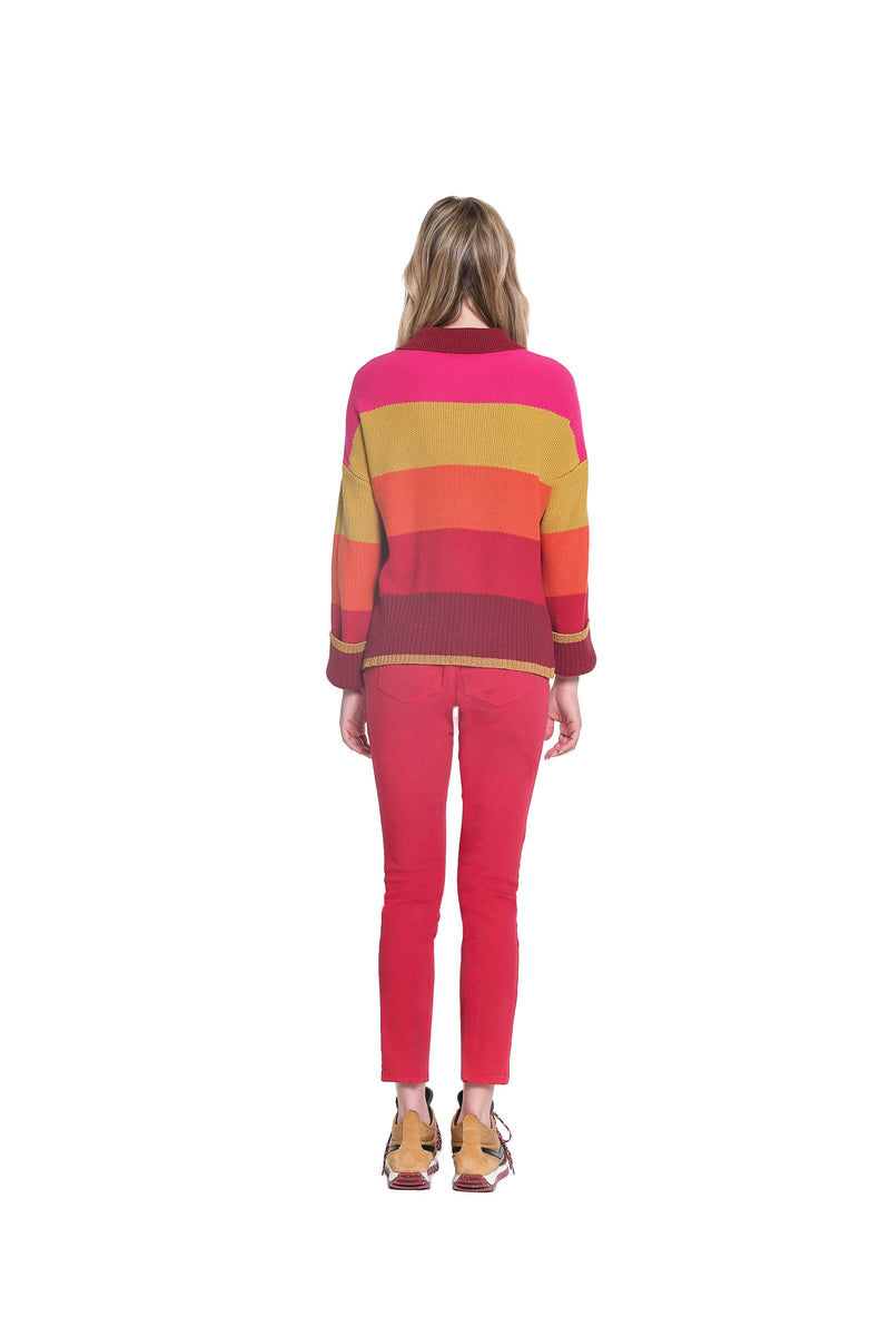 STRIPED POLO COLLAR SWEATER - Multi