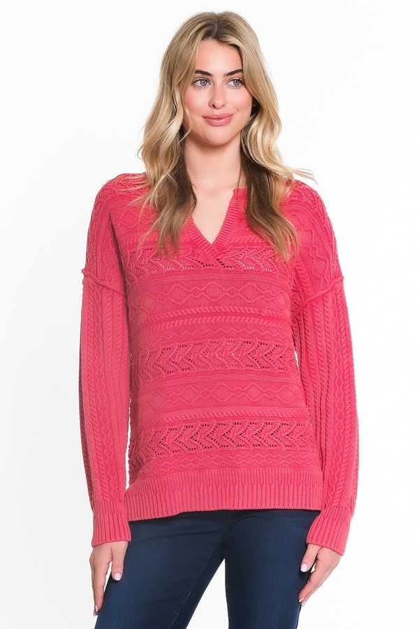 Split Neck Sweater - Dark Red