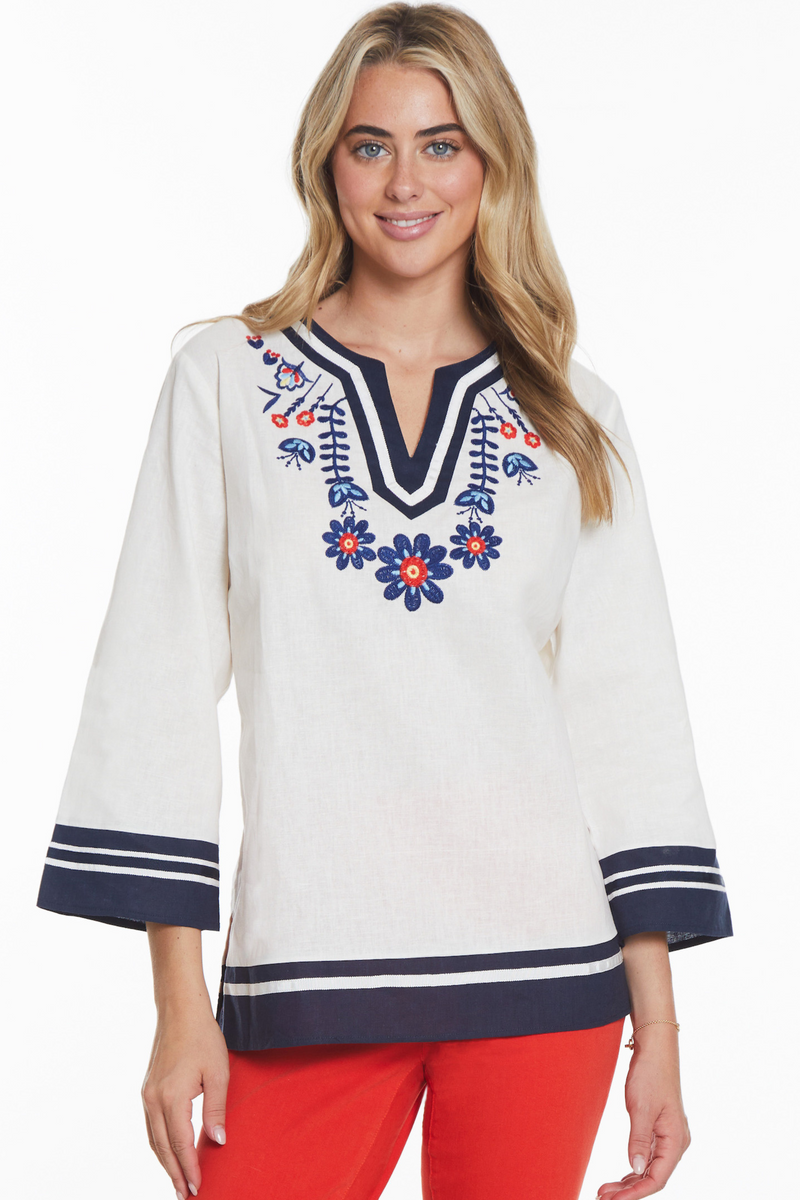 Embroidered and Ribbon Trimmed Top - Multi