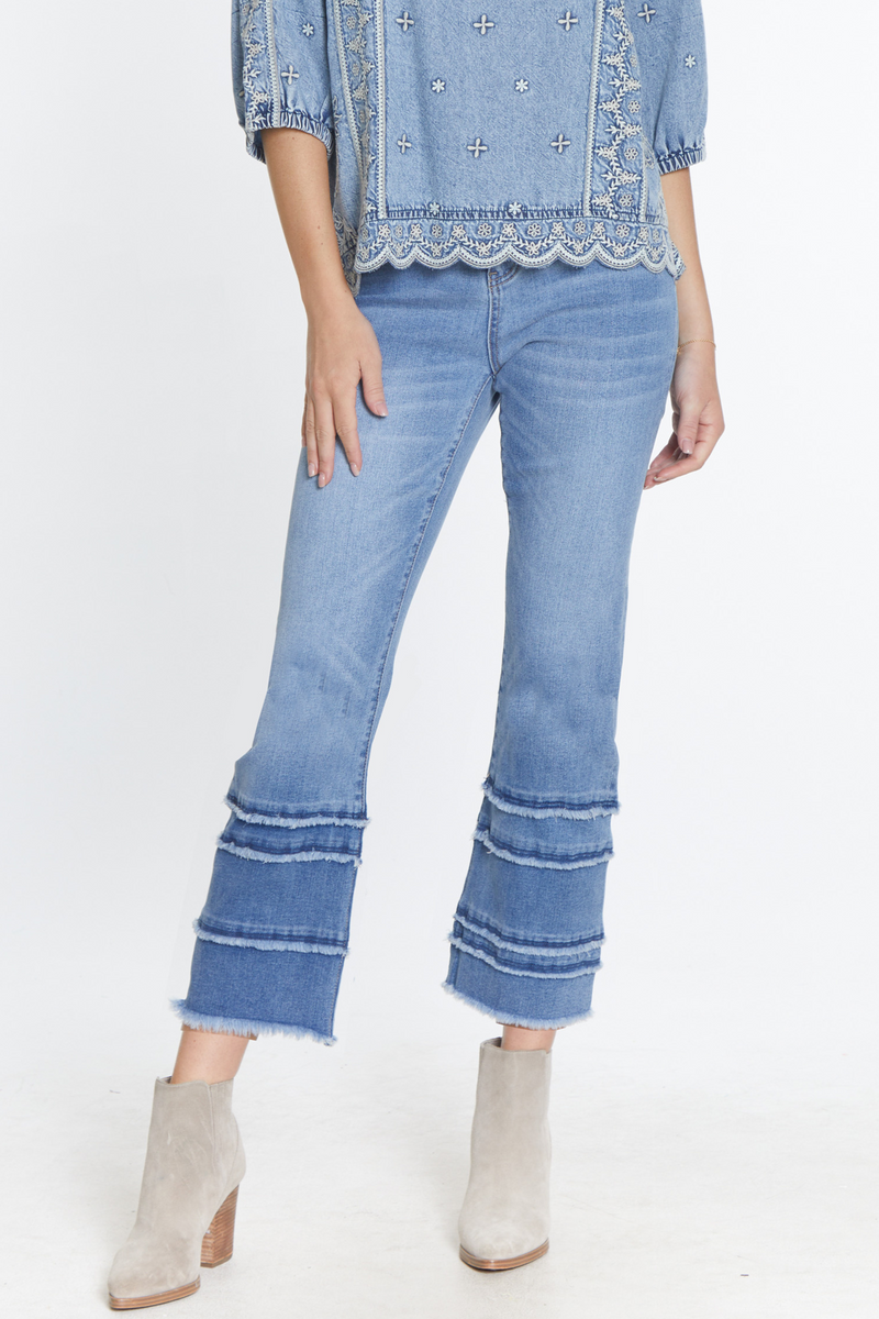 Tiered Leg Crop Jean - Medium Indigo