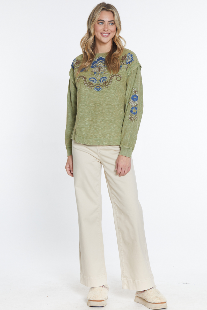 Wide Leg Twill Pant - Natural