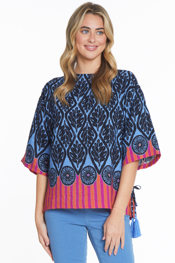 Mixed Print Boatneck Top - Multi