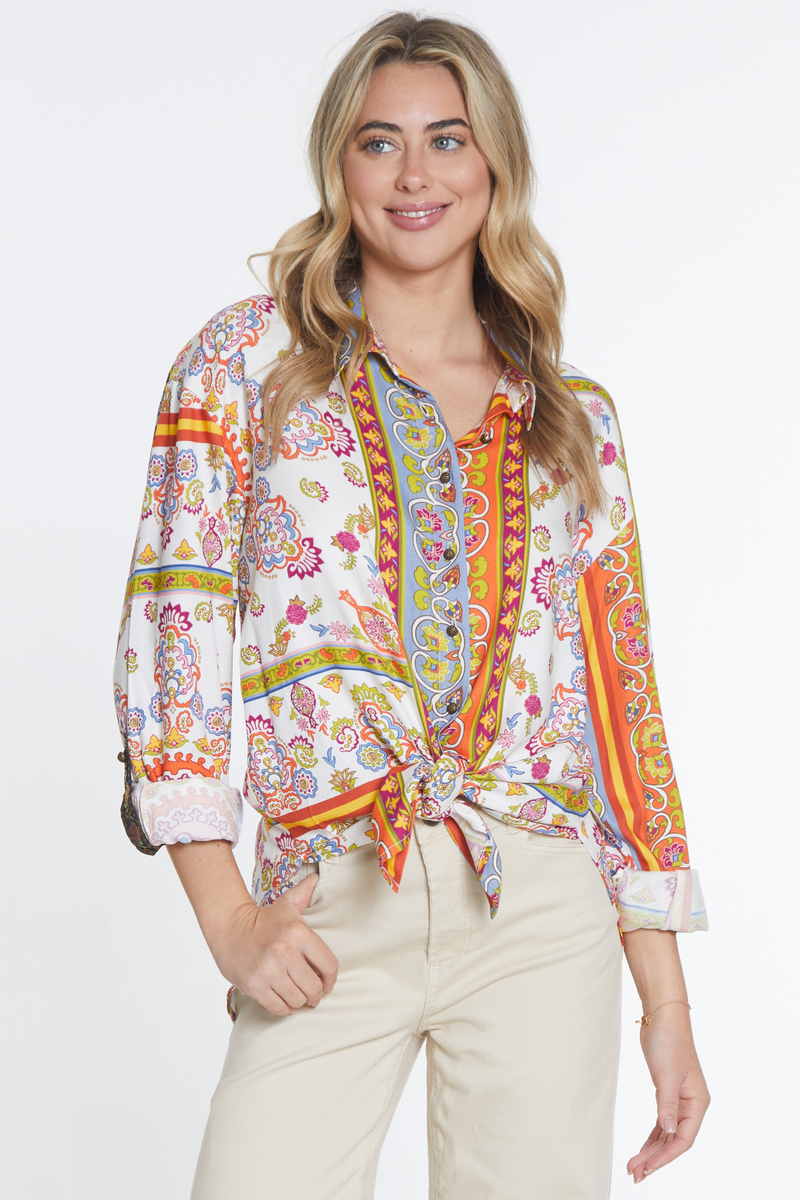 Scarf Print Button Up Shirt - Multi