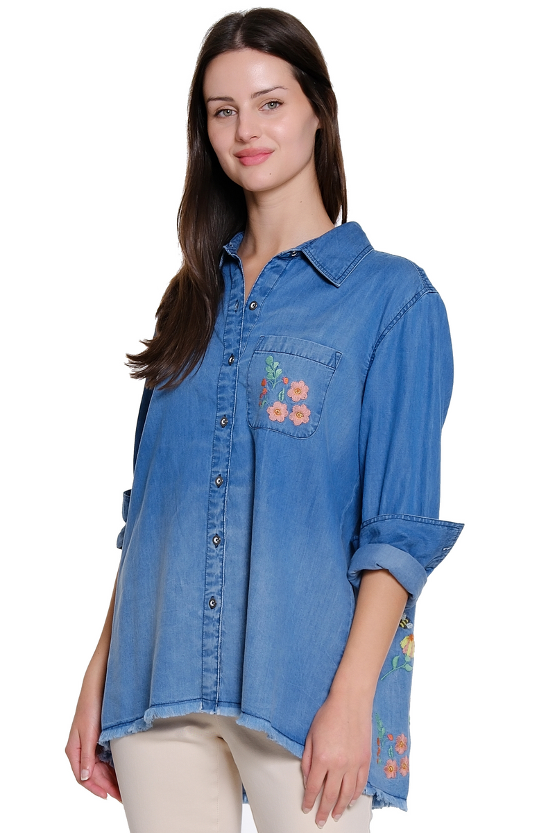 Embroidered Denim Shirt - Medium Indigo