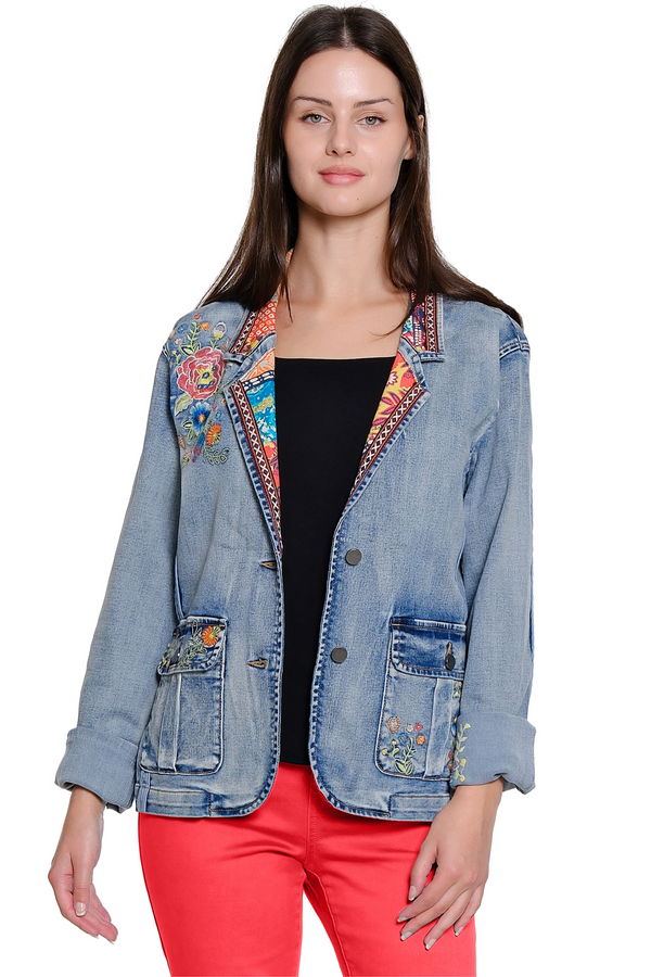 Embroidered Denim Jacket - Medium Indigo