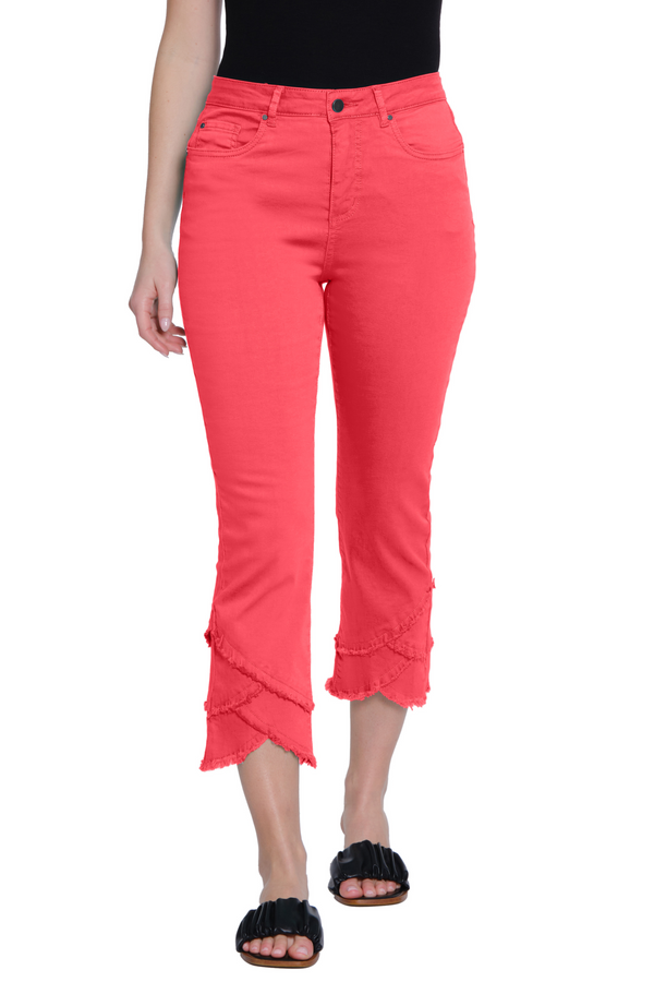 Scalloped Hem Crop Jean - Red