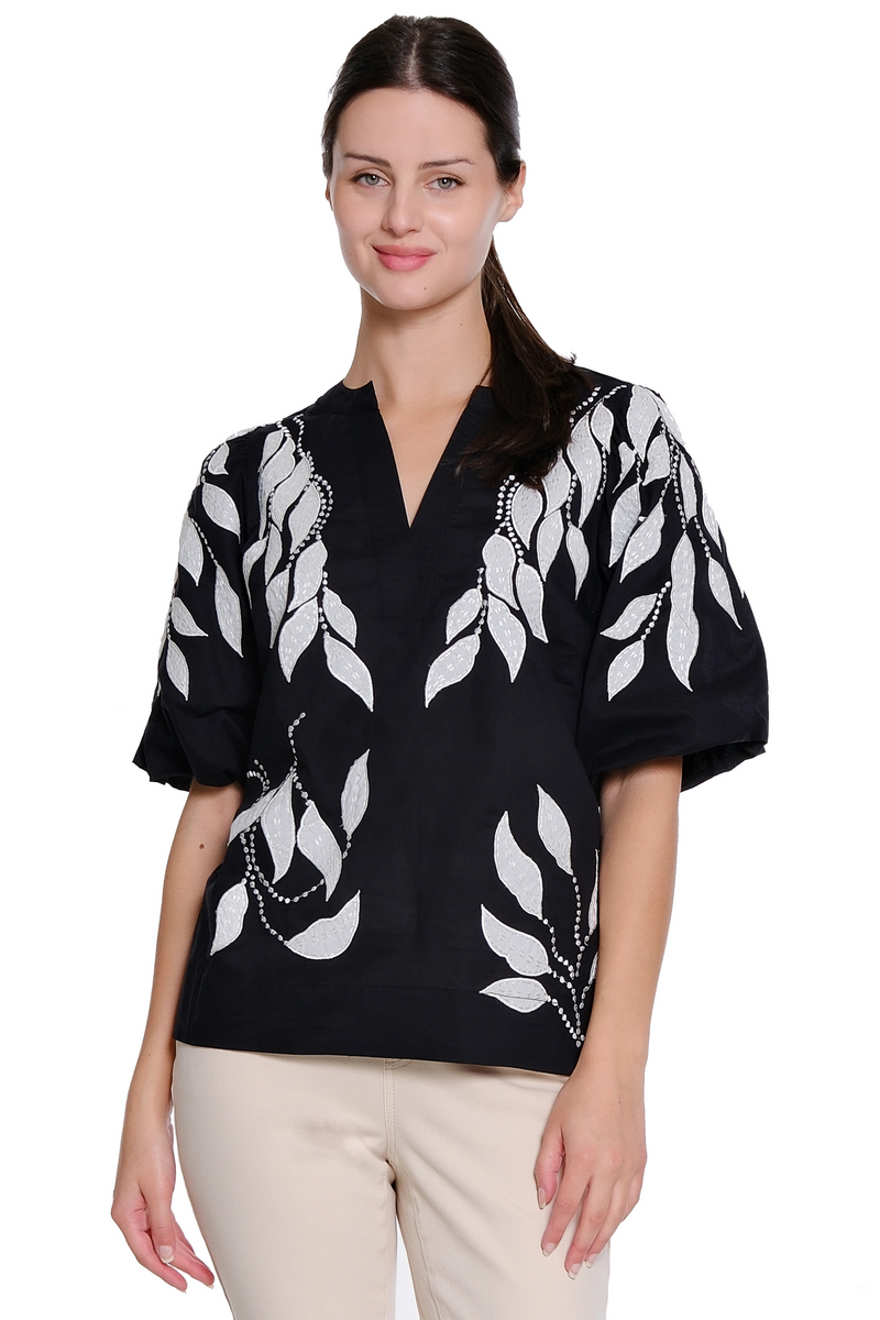 Leaf Detail Top - Black