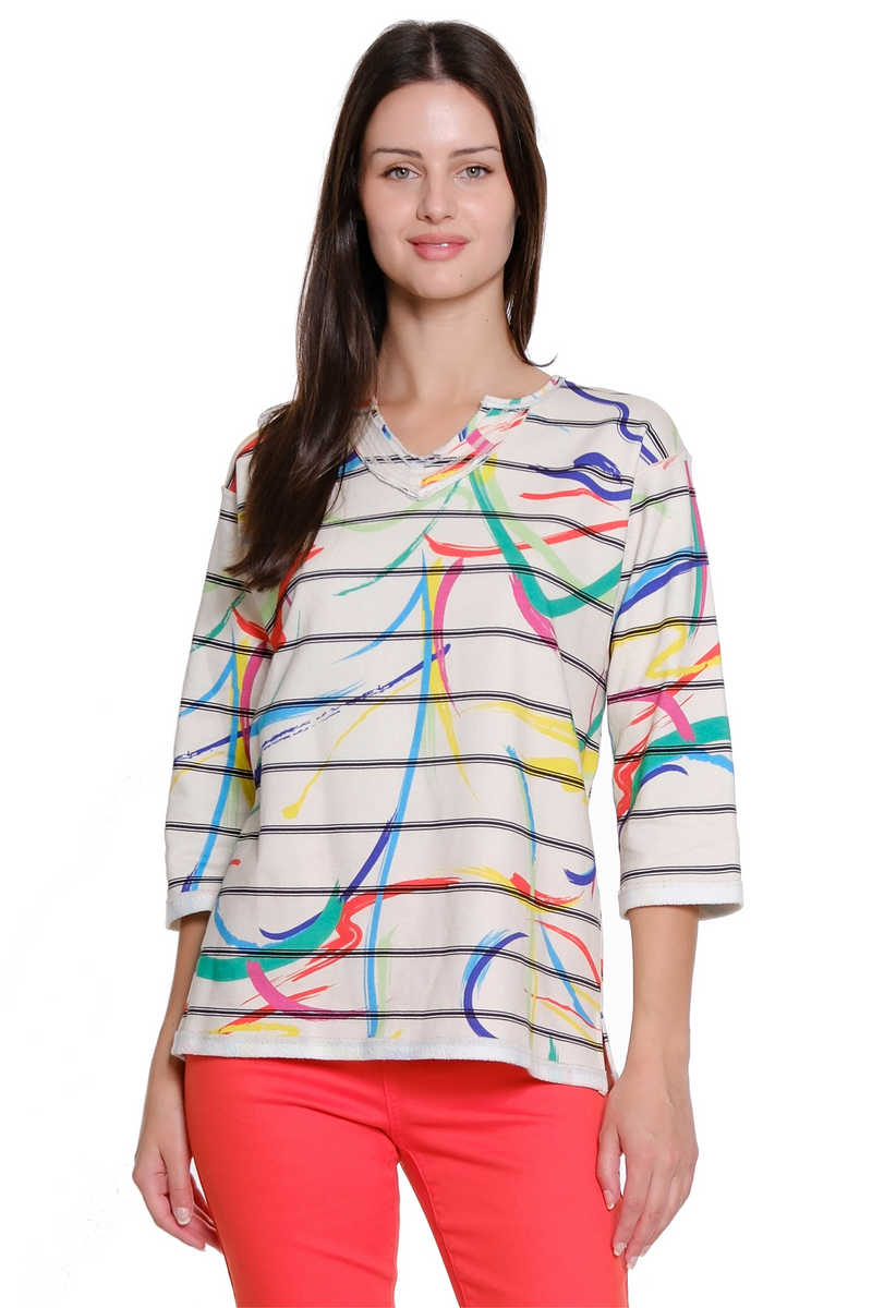 Striped Notch Neck Top - Multi