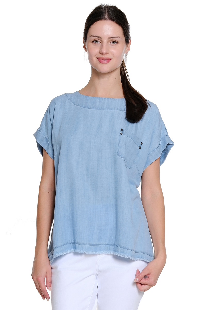 Dolman Sleeve Chambray Top - Light Blue