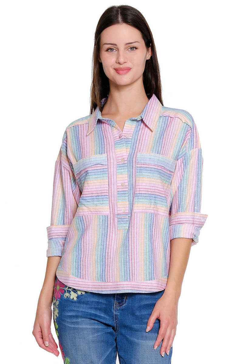 Striped Popover Top - Multi