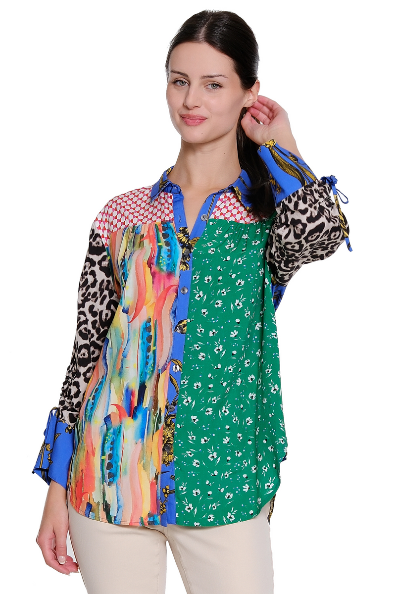 Mixed Print Button Up Top - Multi