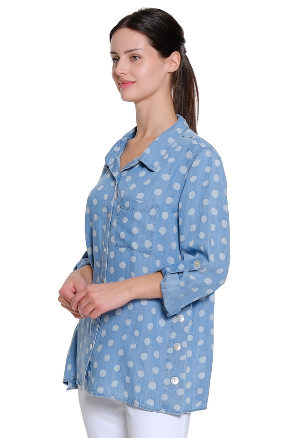 Polka Dot Denim Top - Light Blue