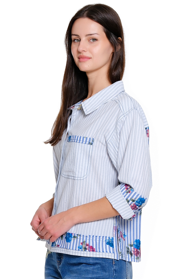 Mixed Print Shirt - Blue Stripe