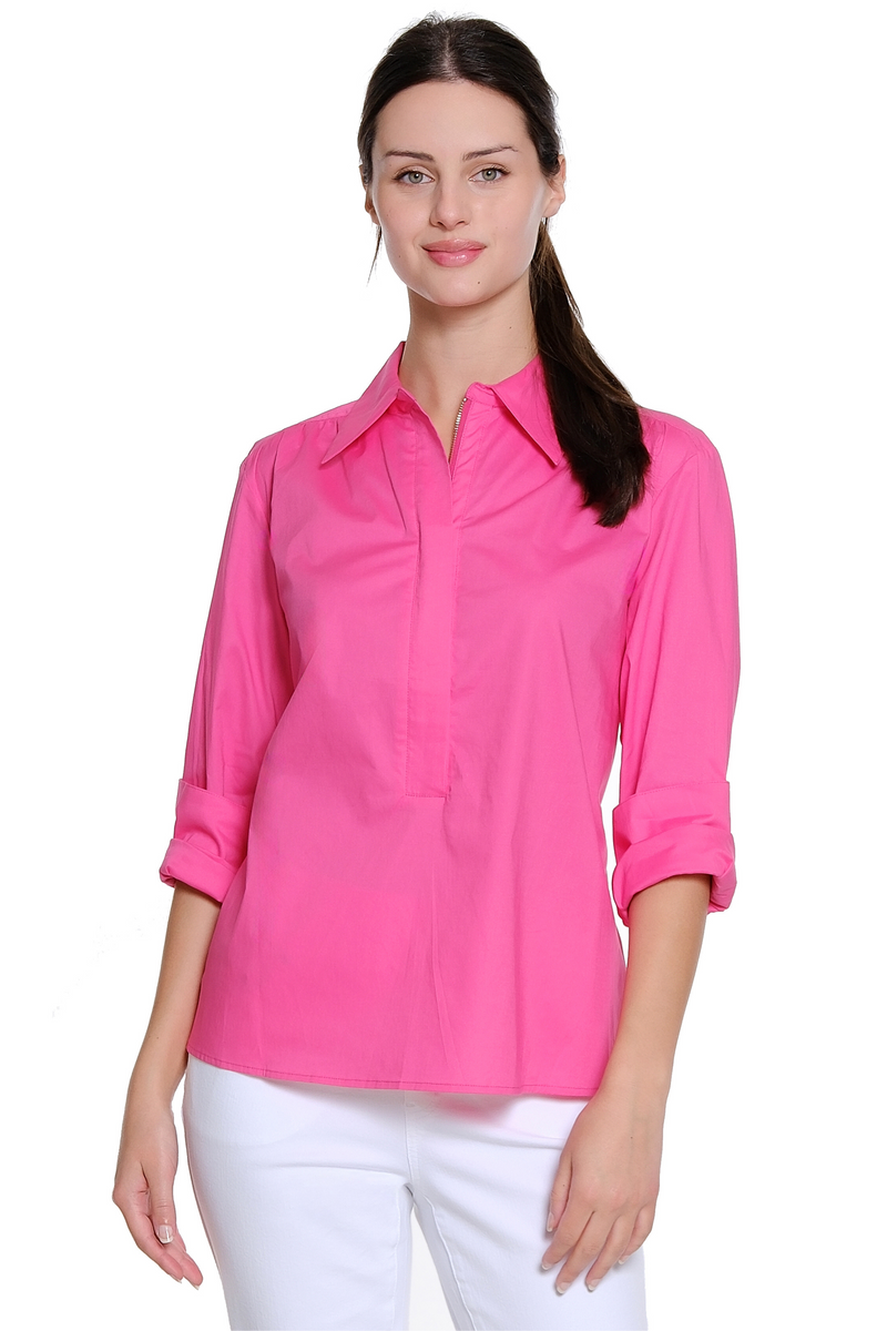 Zip Front Shirt - Bright Pink