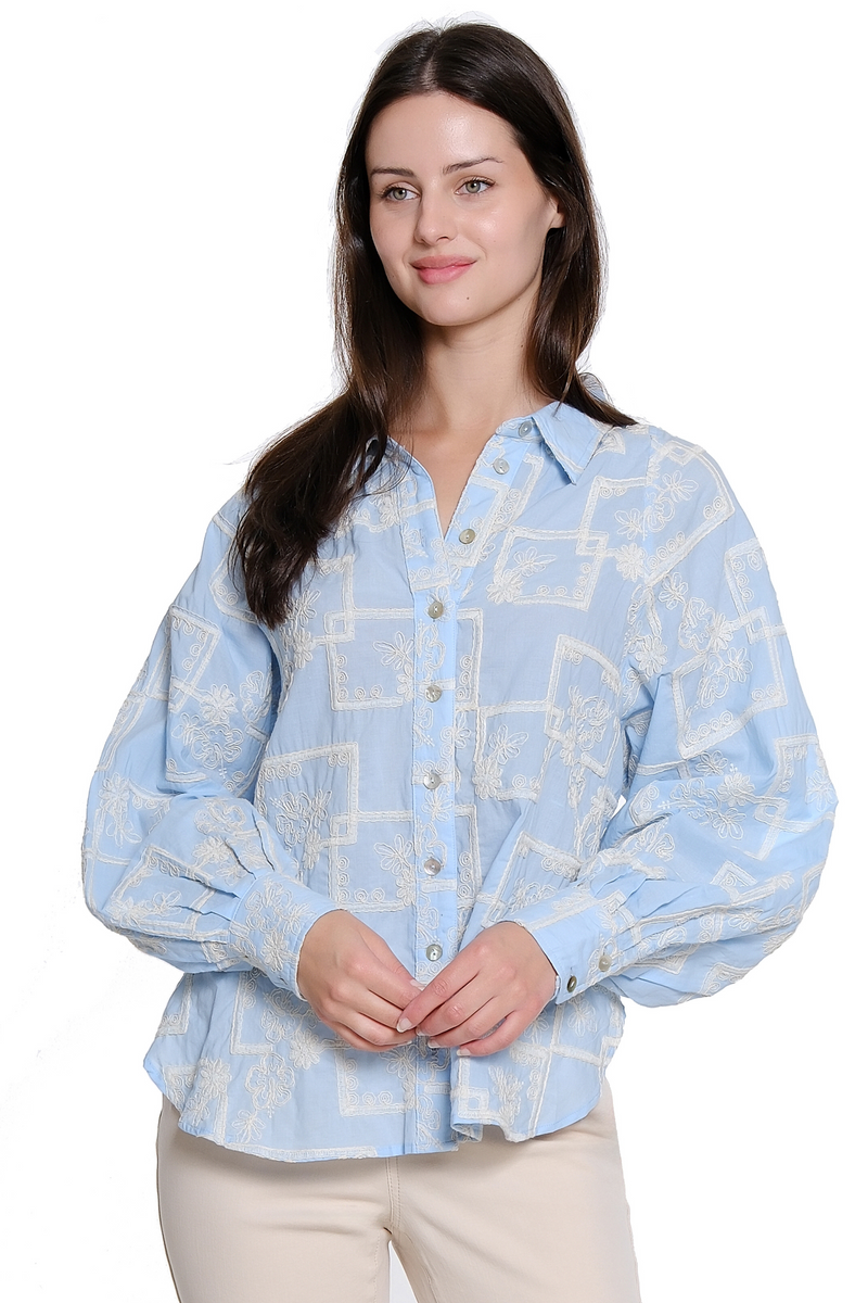 Balloon Sleeve Top - Light Blue