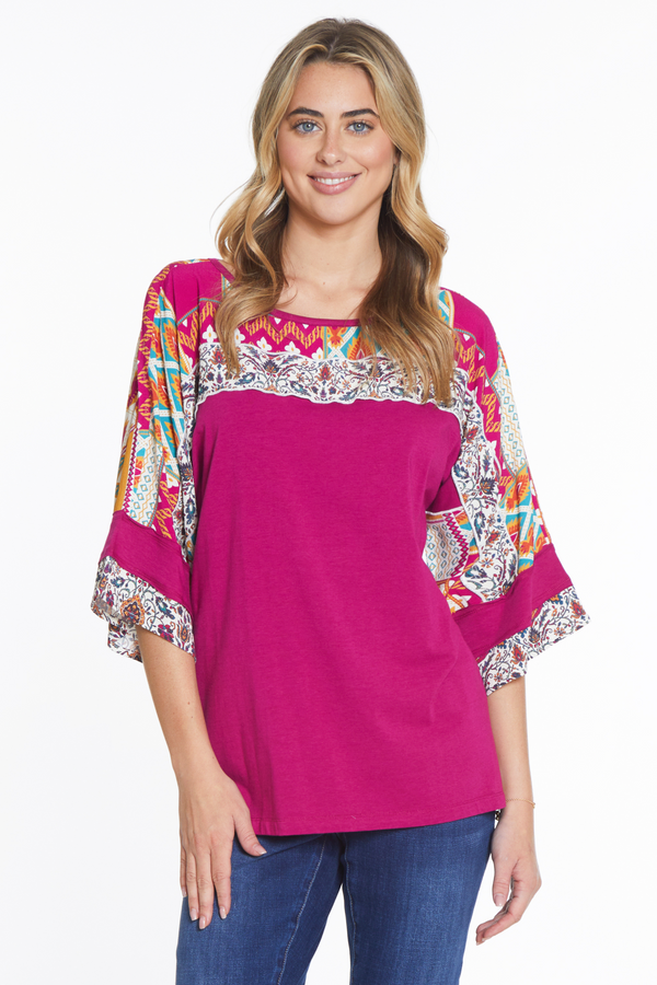 Print Sleeve Top - Fuchsia